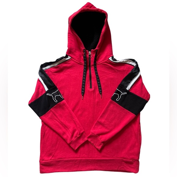 Victoria Secret Campus Sherpa Hood Dog Hoodie Pullover Color Red Half Zip L - Picture 5 of 10